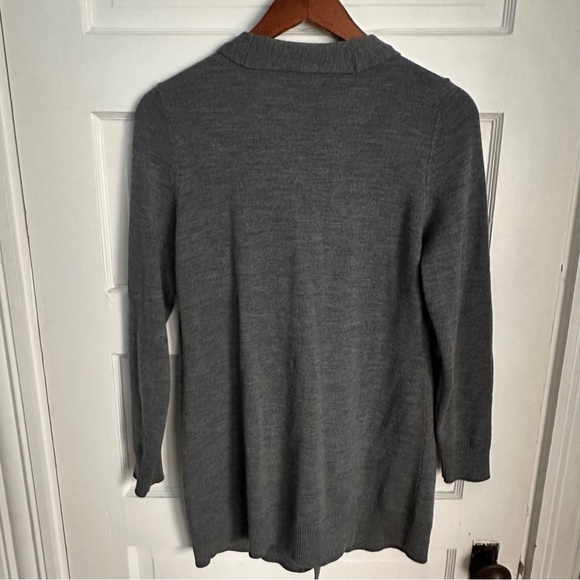 Talbots Merino Wool Cardigan Duster Sweater Top Velvet Tie Medium Petite Grey - Picture 4 of 8